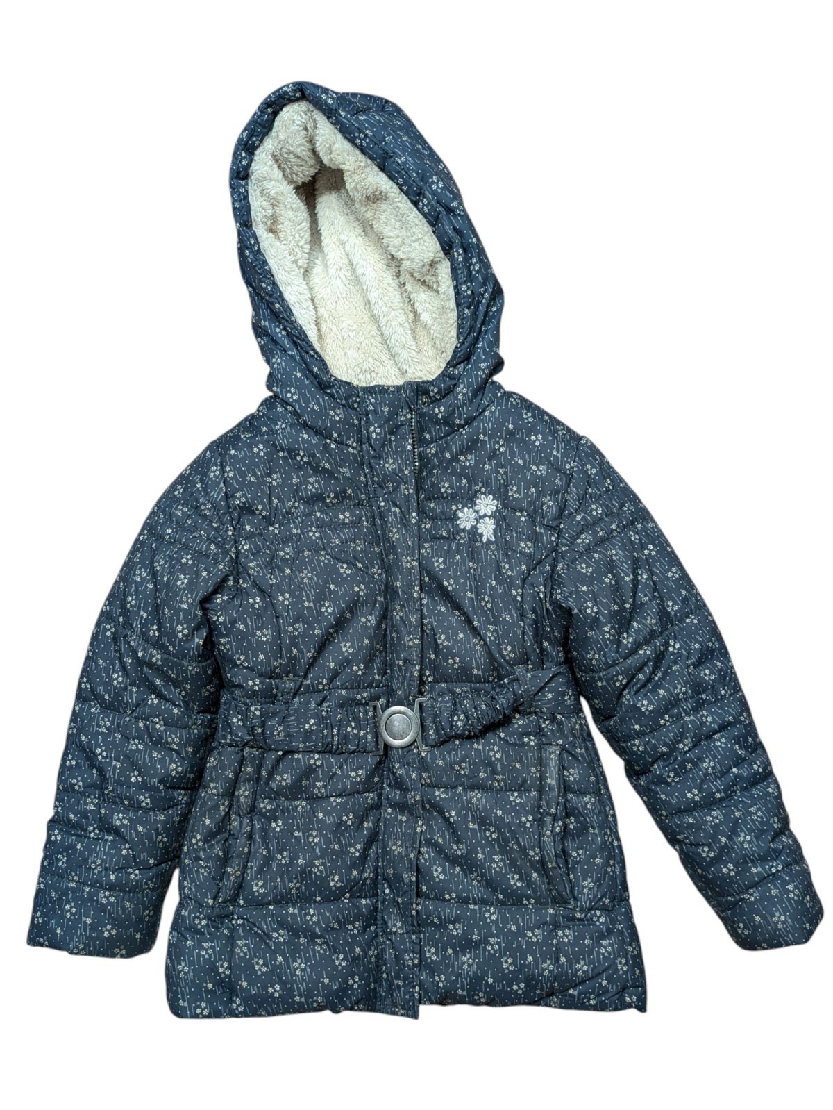 Tmavá zimní bunda s kytičkami pro holky secondhand Topolino