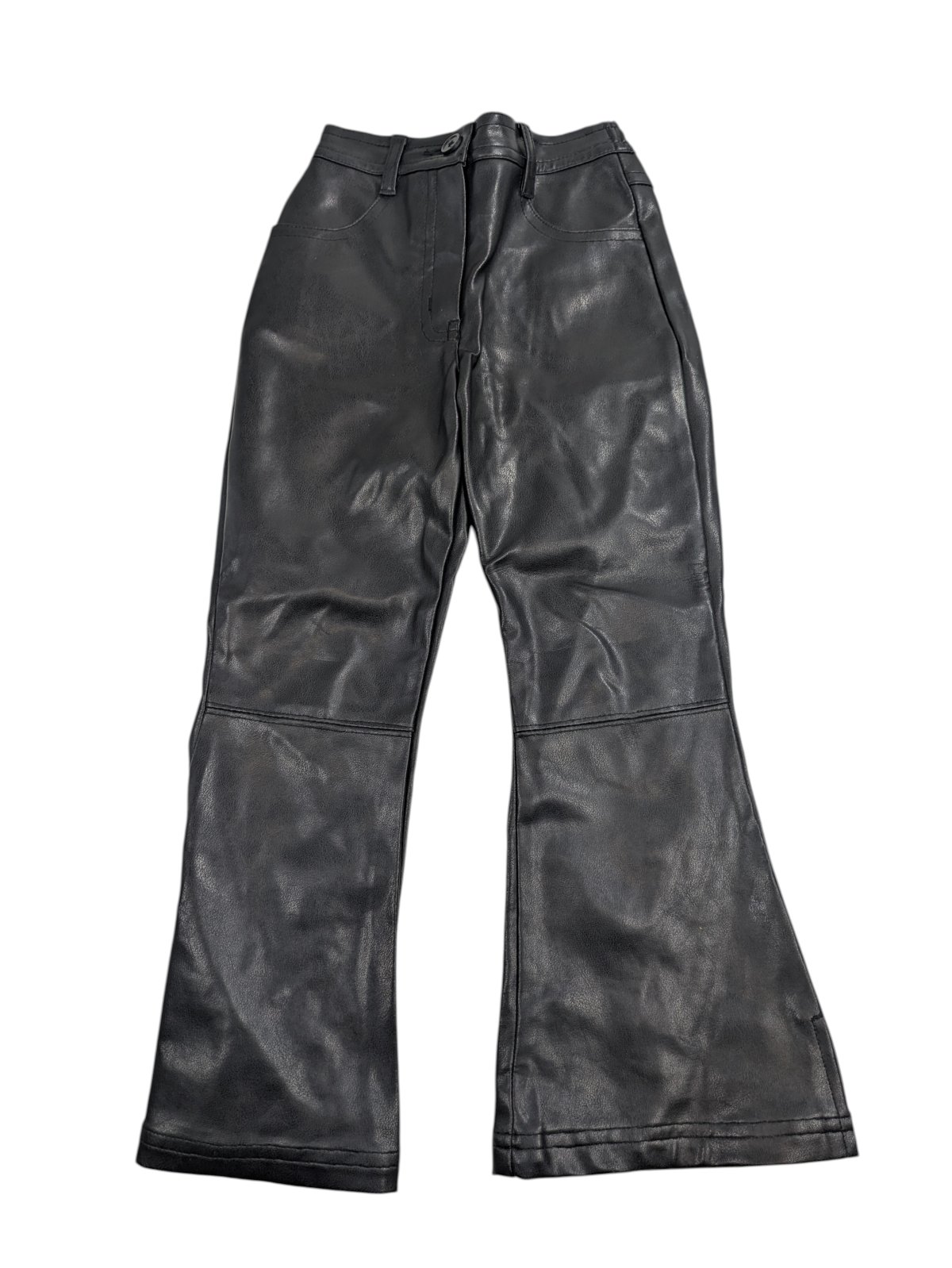 Černé koženkové zvonové kalhoty pro holky secondhand 
